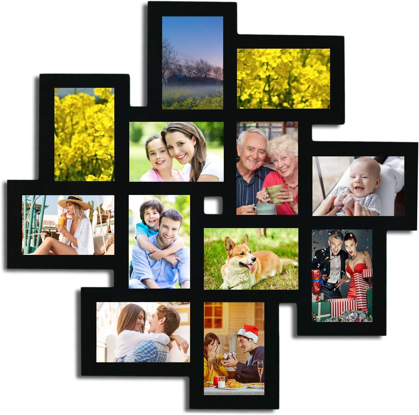 Adeco [PF0206] Decorative Black Wood Wall Hanging Collage Picture Photo Frame, 12 Openings, 4x6