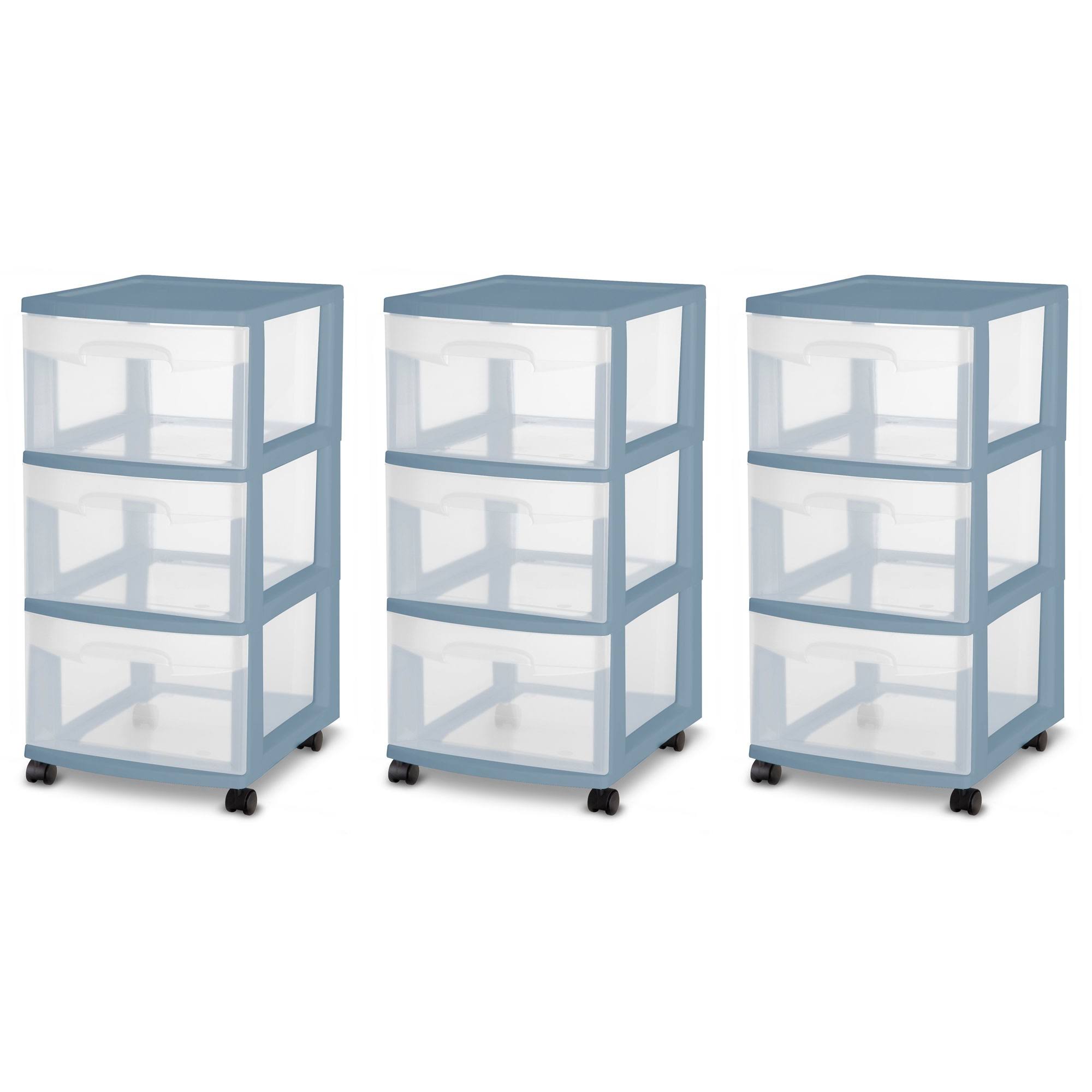Sterilite 3 Drawer Rolling Caster Wheel Home Organizer Storage Cart (3 Pack) by VM Express 80841605