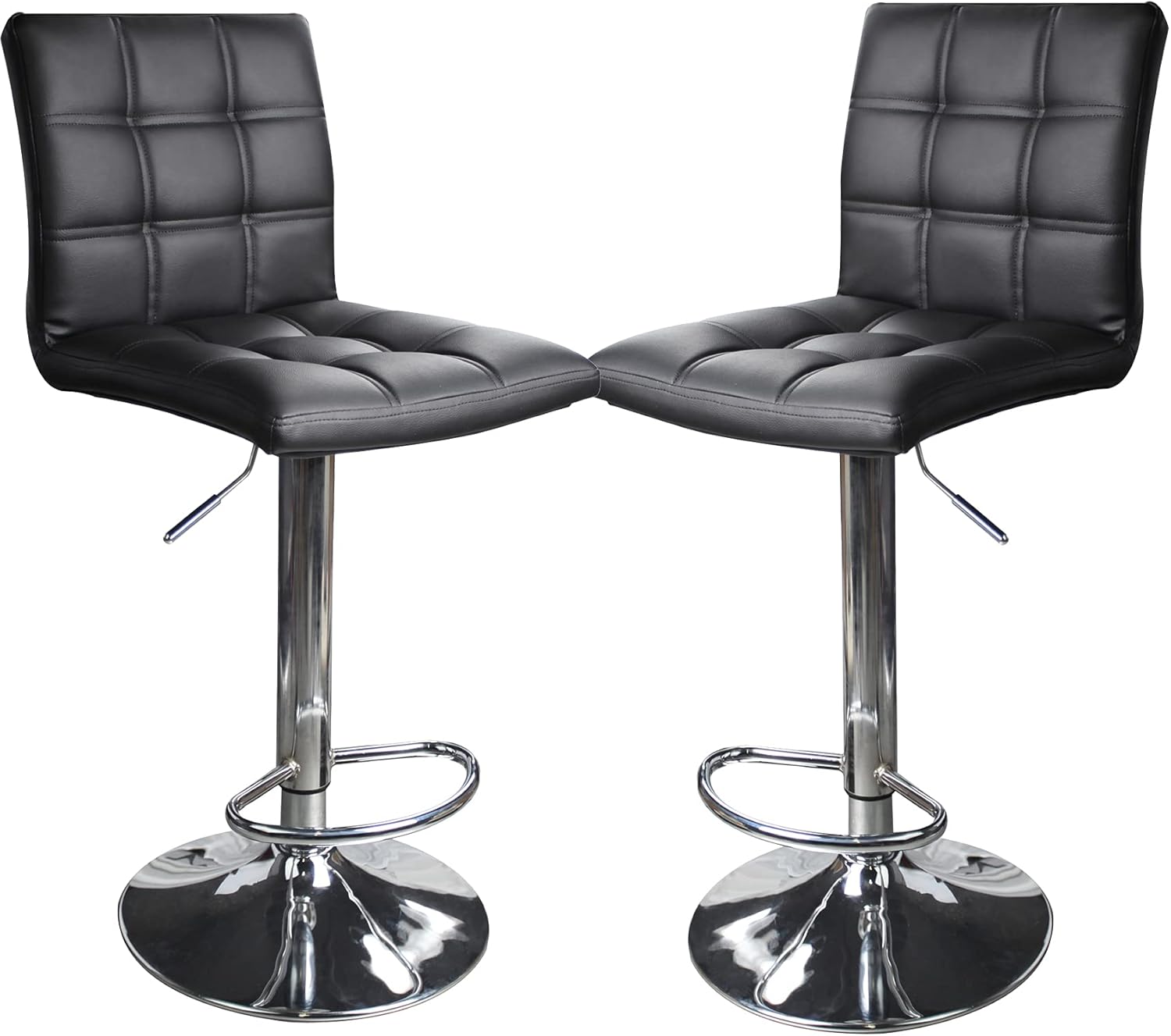 Leader Modern Square Back Bar Stools, Adjustable Swivel Bar Stool Set of 2, Bar Chair with Back (Black)