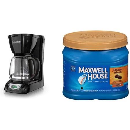 Black+decker Dlx1050b 12-Cup Programmable Coffee Maker with Glass Carafe, Black u0026 Maxwell House Master Blend Light Roast Gro