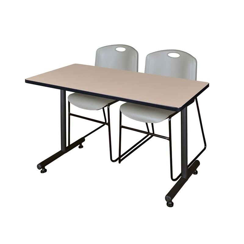 42x22 x 24x22 Kobe Training Table- Beige u0026 2 Zeng Stack Chairs- Grey