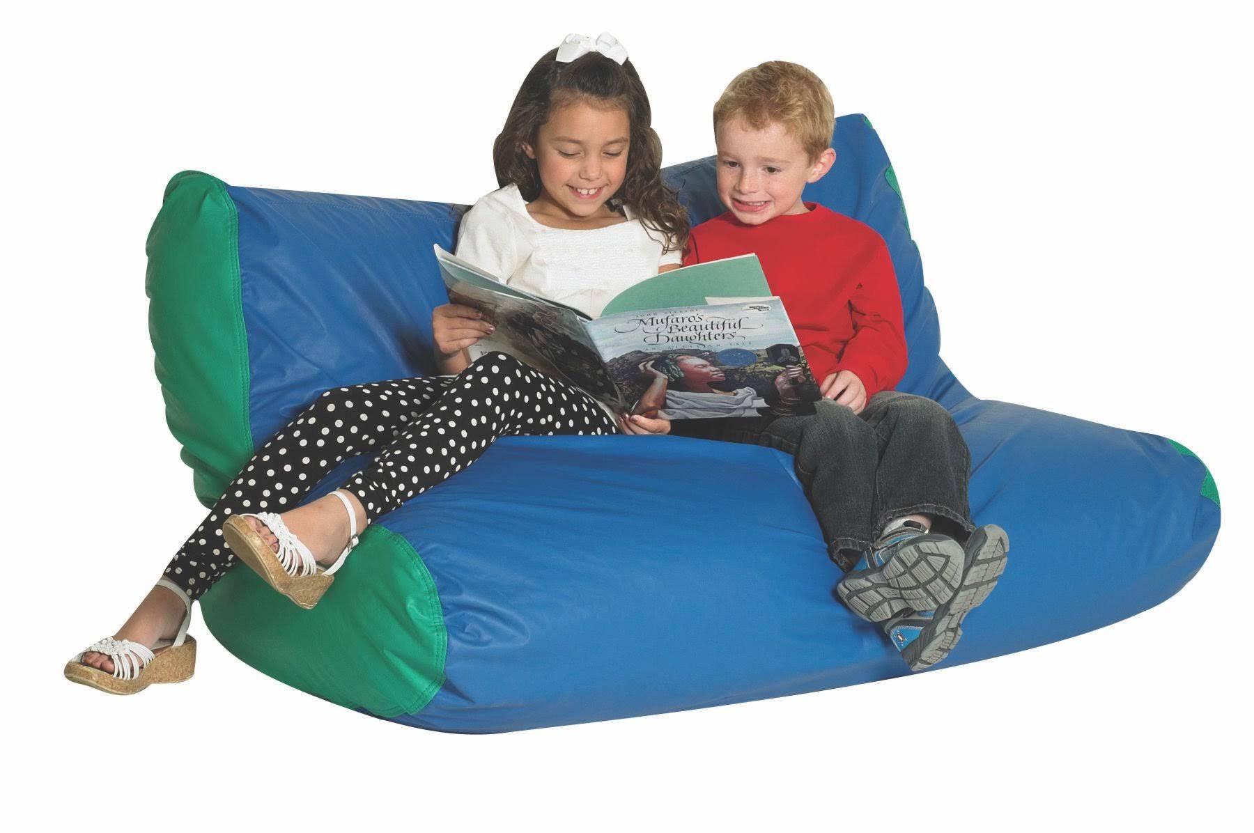 Children&s Factory School Age Double High Back Lounger - Blue / Green- CF610-043