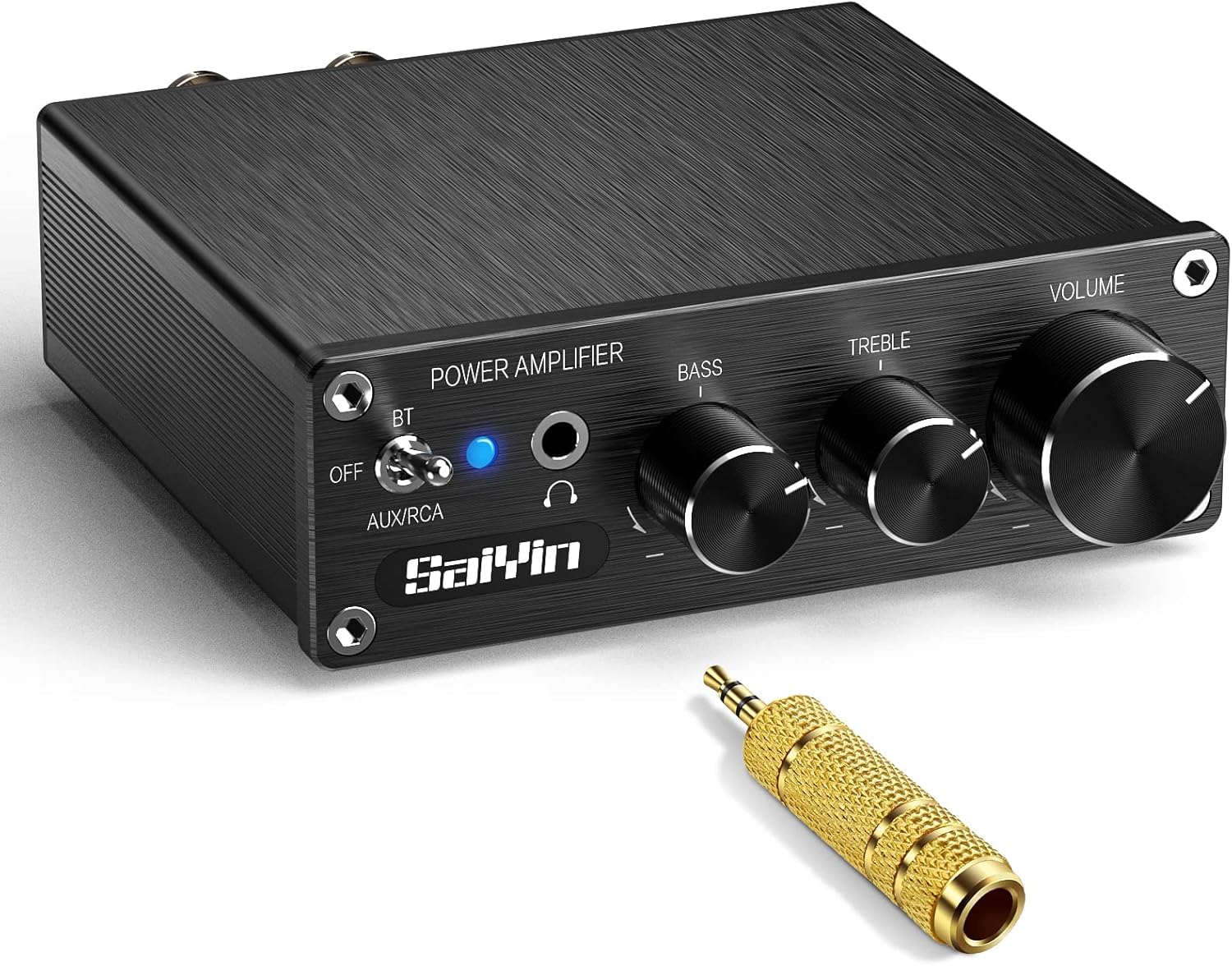 Saiyin Bluetooth Stereo Power Amplifier, 80W x 2 Dual Channel Amp Home Audio Receiver with HiFi Power Amp with Headphone Jack, for Home Passive /Powered Speakers, Powered Subwoofer