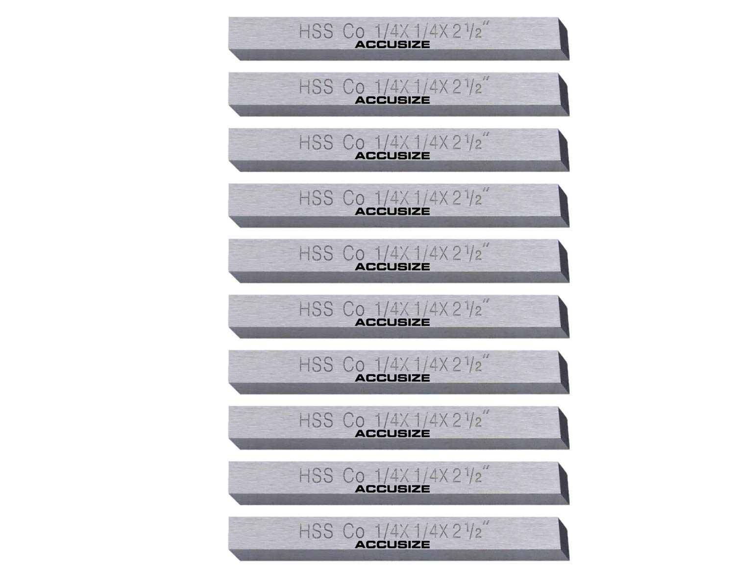 Accusize Industrial Tools 1/4'' x 1/4'' x 2-1/2'' (Width x Height x Oal) H.S.S. Plus 5% Cobalt Lathe Tool Bit, 10 Pc Set, 5095-0012X10