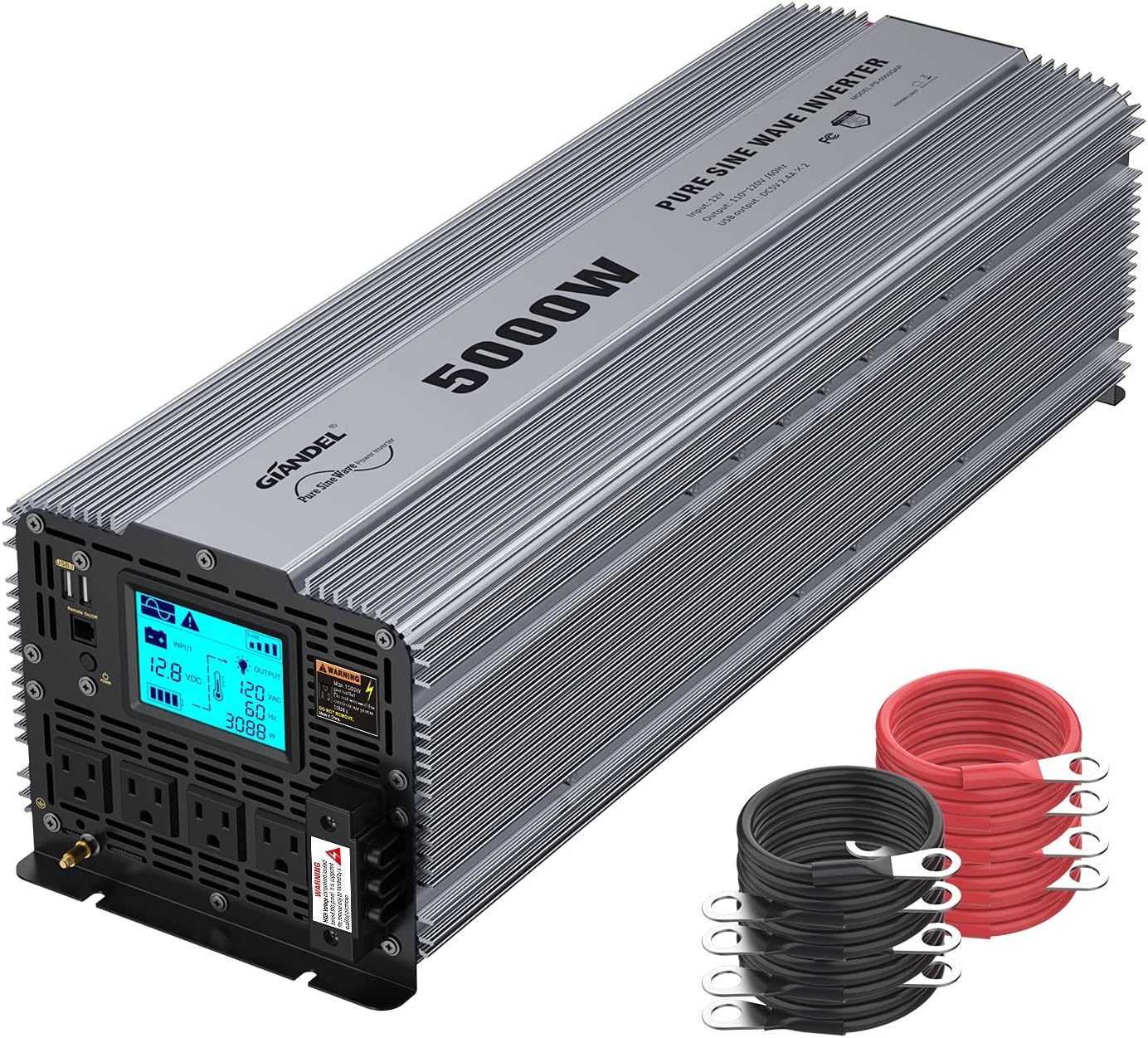 GIANDEL Pure Sine Wave Power Inverter 5000 Watt Converts DC 12 Volt to AC 120 Volt with Hard Wire Terminals & Push Mount Remote Control with LCD Display for Solar System RV Trucks Camper Boats