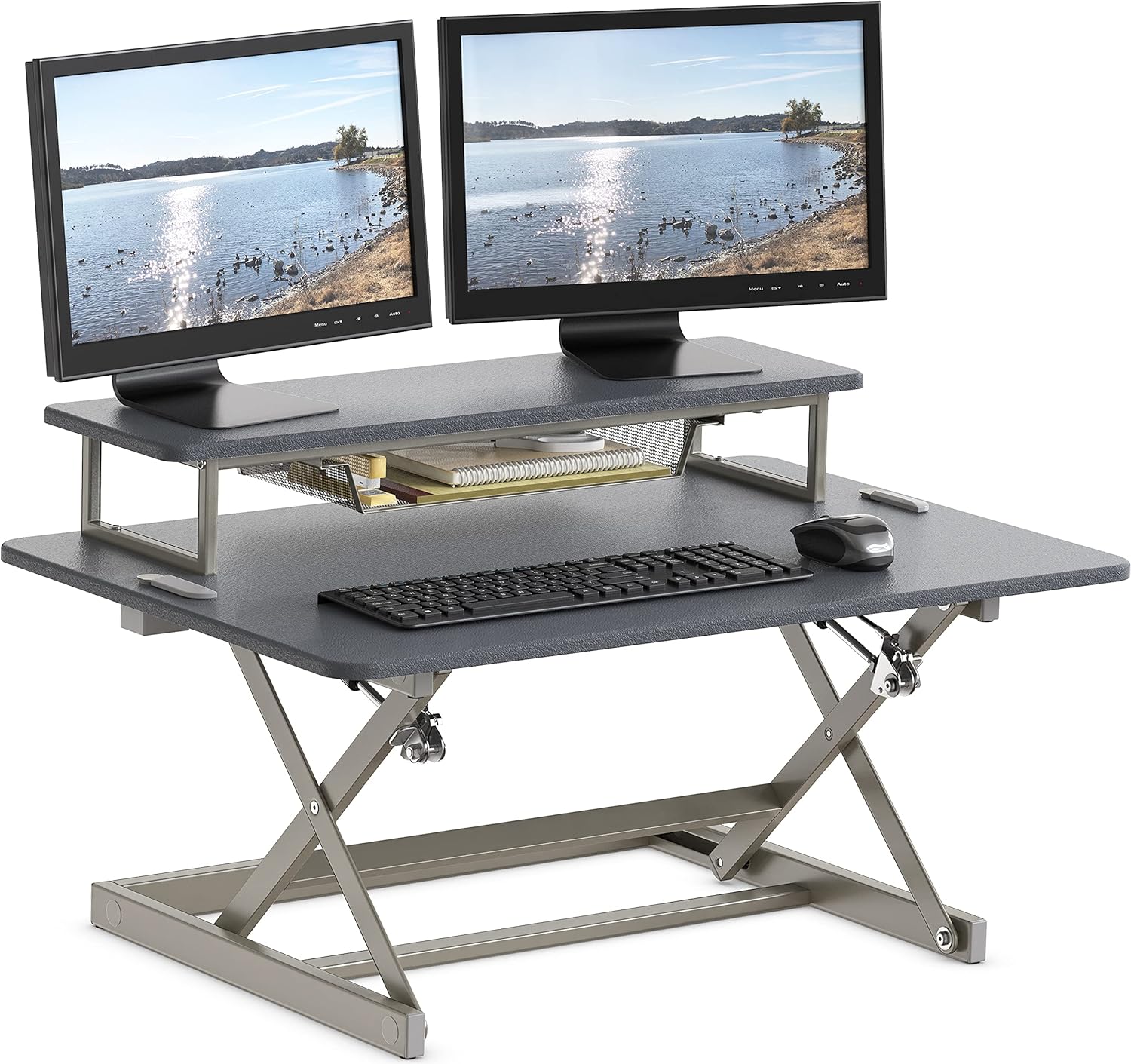 SHW 36-Inch Height Adjustable Standing Desk Sit to Stand Riser Converter Workstation, Black