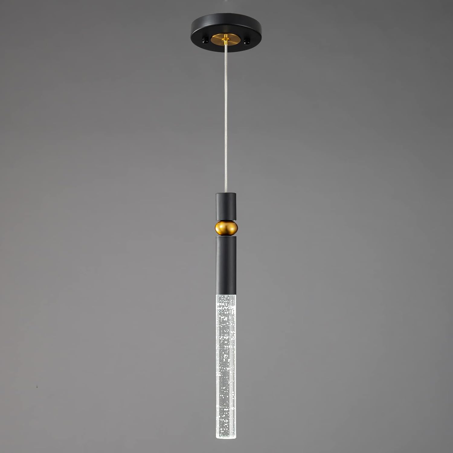 LMQNINE Kitchen Light Fixtures Ceiling Dimmable LED Modern Black Mini Pendant Light with Bubble Crystal Pendant Light for Kitchen Island Bedroom Hallway Entryway (1-Pack)