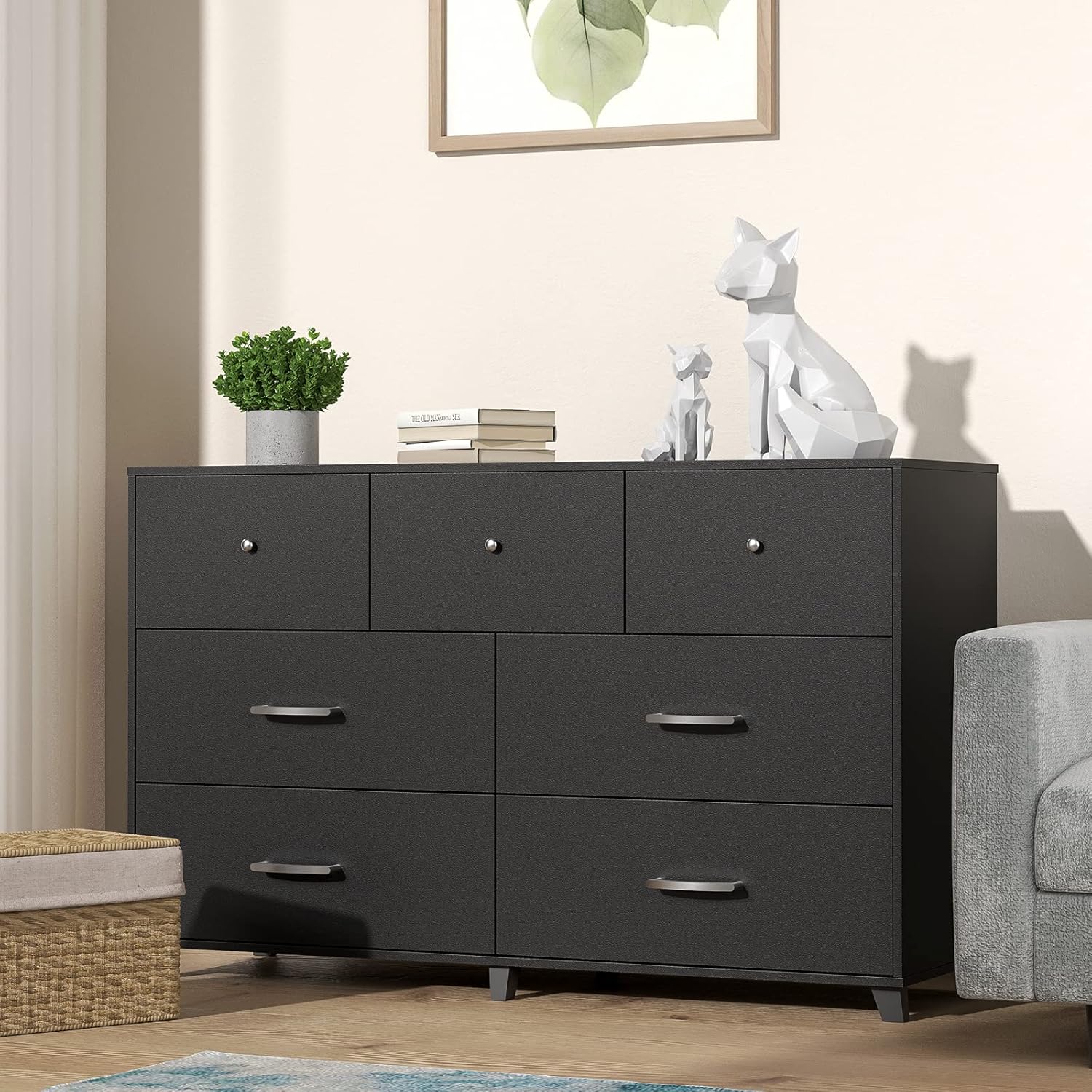 Soft Shell Bedroom Dresser, Black Chest of Drawers for Bedroom, Vertical Dresser, Bedroom Furniture (6-Drawer, Black)