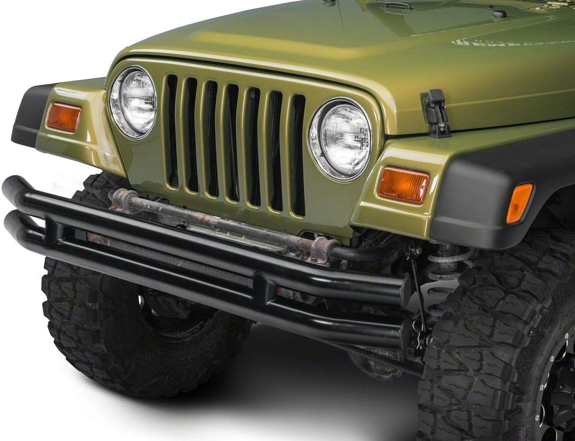 Barricade Double Tubular Front Bumper; Gloss Black Compatible with 87-06 Jeep Wrangler YJ & TJ