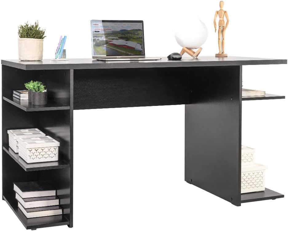 MADESA Computer Desk with Shelves, Home Office Desk Writing Workstation for Large Monitor Stand, Gamer Table Wood Desk, Gaming Computer Desk (Black)
