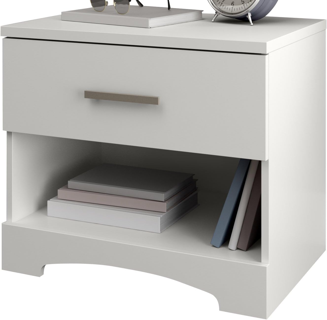 South Shore Gramercy 1-Drawer Nightstand, Pure Black with Metal Handle