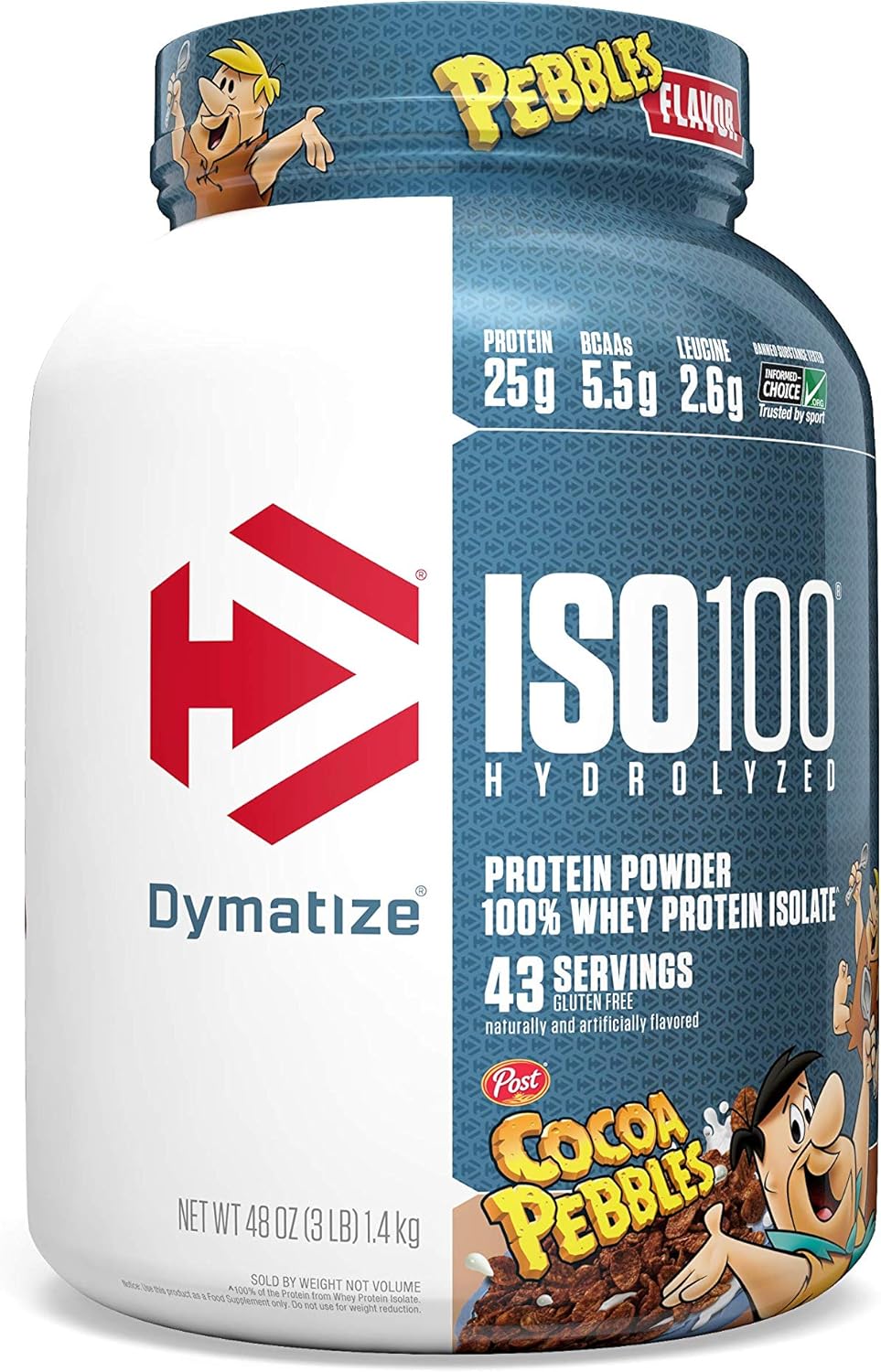 Dymatize ISO100 Hydrolyzed Protein Powder, 100% Whey Isolate Protein, 25g of Protein, 5.5g BCAAs, Gluten Free, Fast Absorbing, Easy Digesting, Cocoa Pebbles, 3 Pound (Packaging May Vary) Pack of 2