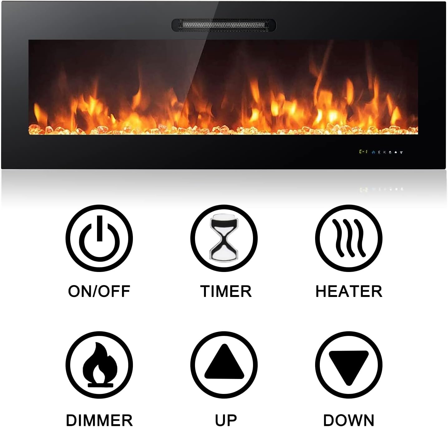 HAILANG Electric Fireplace 50 inch Recessed and Wall Mounted with Lock , Remote Control, Timer, Adjustable Multicolor Flame Color ,Touch Screen,750w-1500w