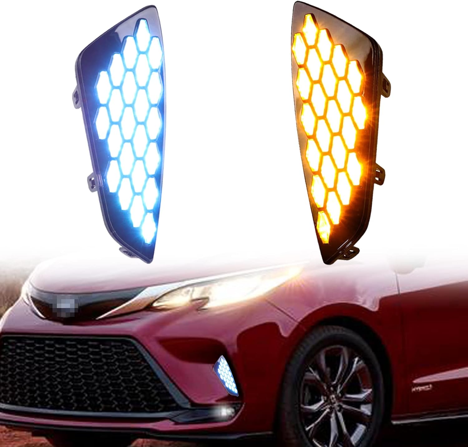 KEEGTBOX Switchback White/Amber/Blue DRL LED Front Fog Lamp Daytime Running Light Sequential Flash Turn Signal Feature Compatible with Toyota Sienna XSE 2021 2022 accessories