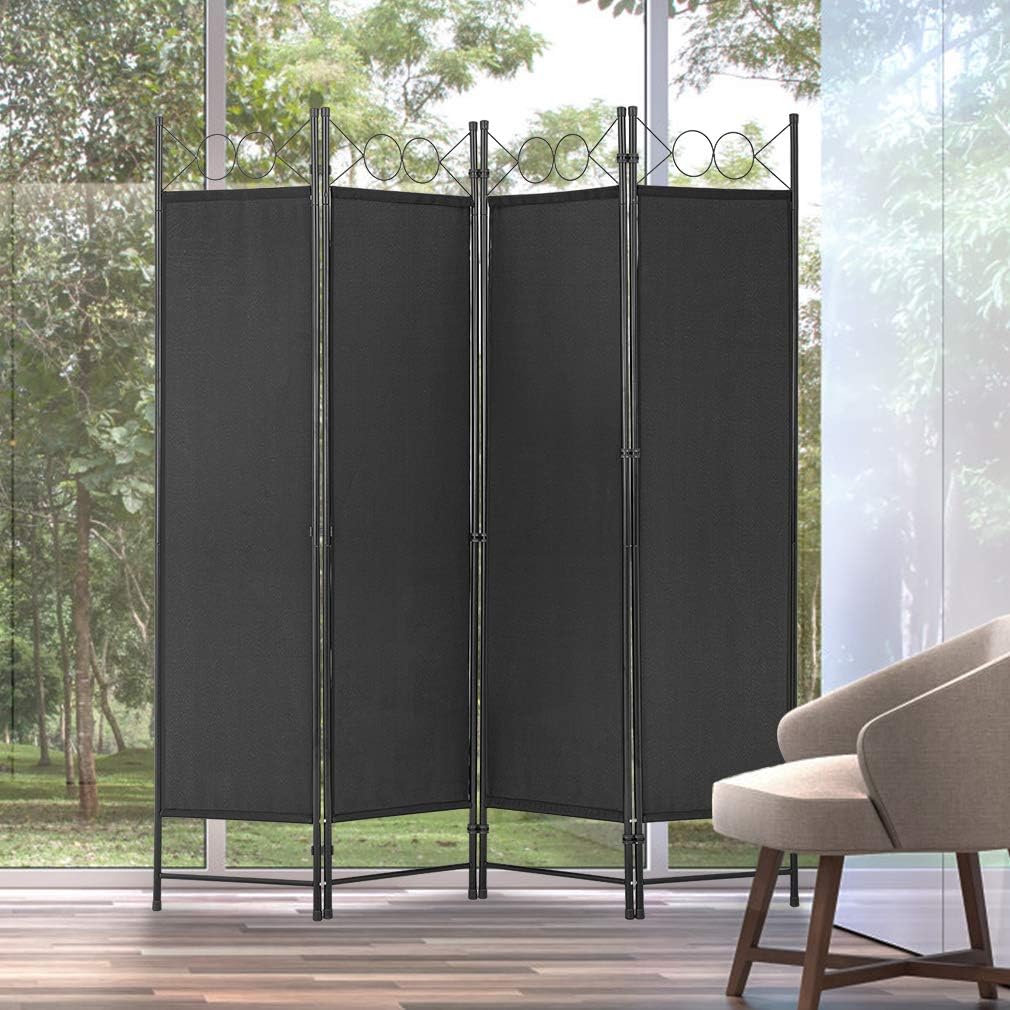 4 Panel Room Divider 5.6FT Steel Frame Screen Folding Privacy Divider Freestanding Partition for Home Office Bedroom (Black) Pack of 2