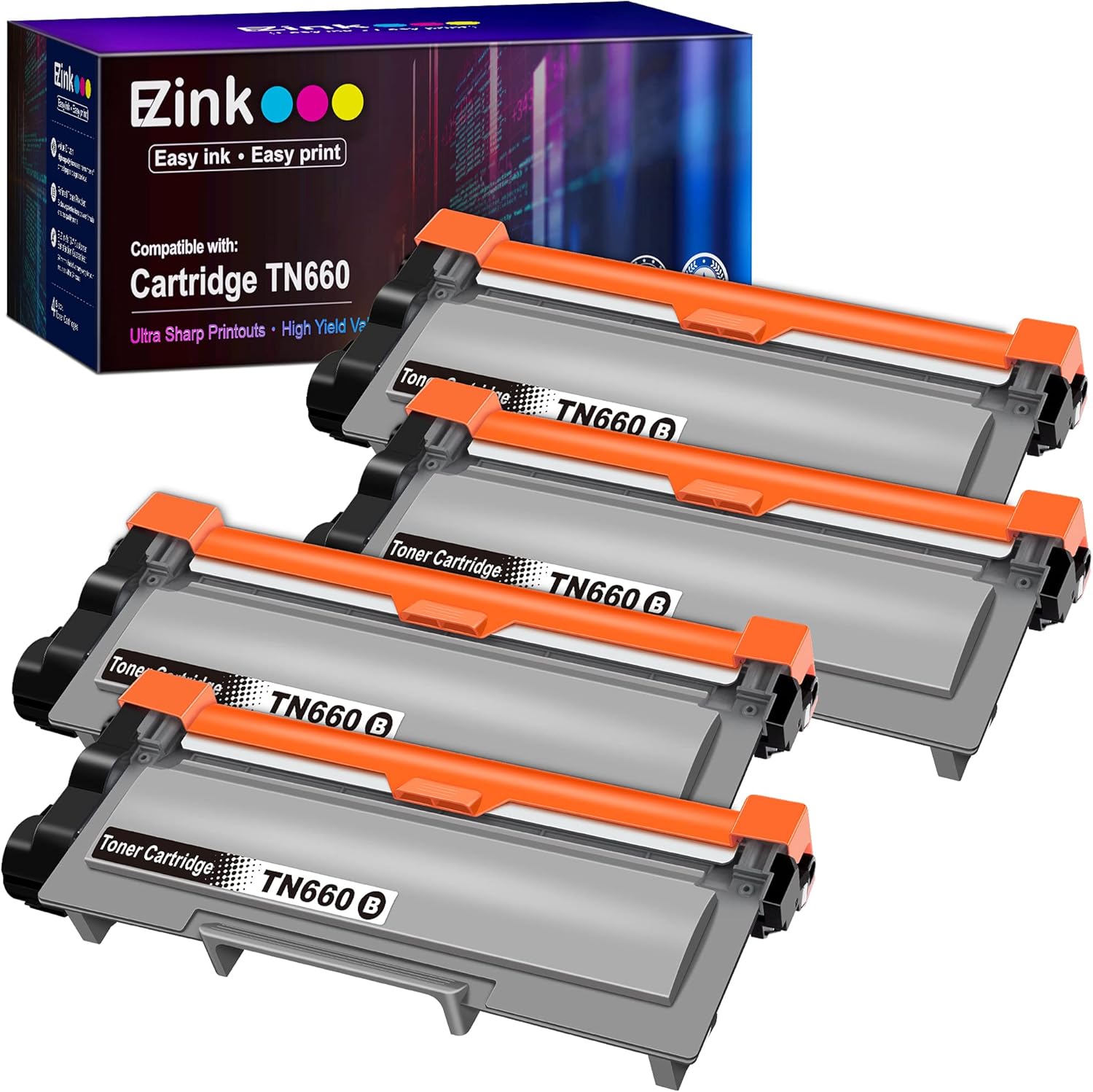 E-Z Ink (TM) Compatible Toner Cartridge Replacement for Brother TN660 TN630 High Yield to use with HL-L2300D HL-L2380DW HL-L2320D DCP-L2540DW HL-L2340DW HL-L2360DW MFC-L2720DW Printer (Black, 4 Pack) Pack of 2