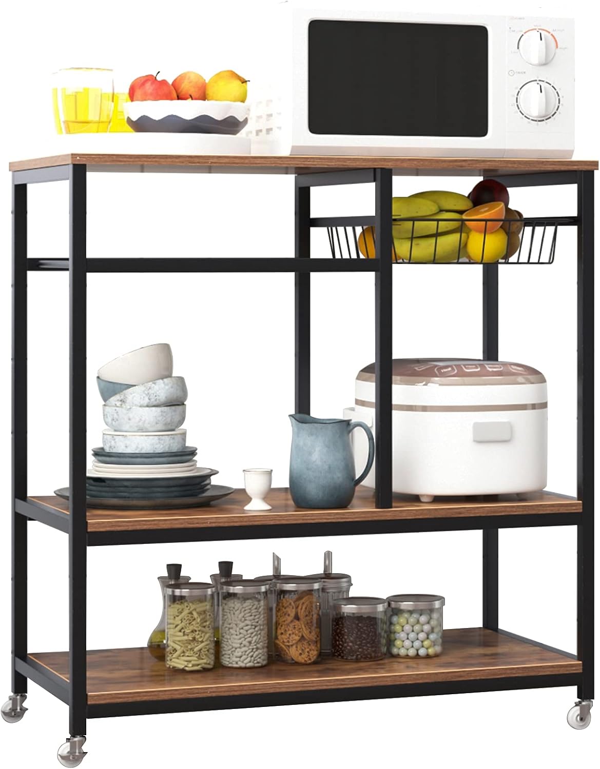 soges Kitchen Baker's Rack Kitchen Cart Utility Storage Shelf Microwave Oven Stand Storage Shelf Rustic Brown YL-D5002