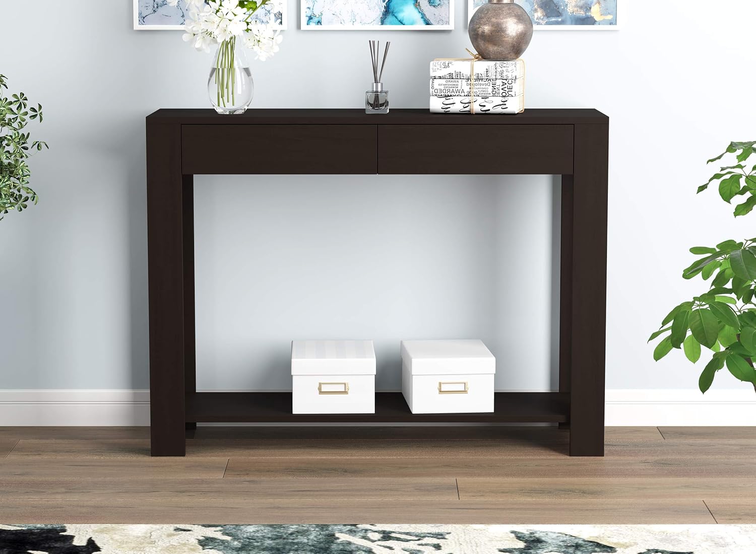 Safdie & Co. Table-40 Cappuccino with 2 Drawers Console Table, Brown Pack of 2