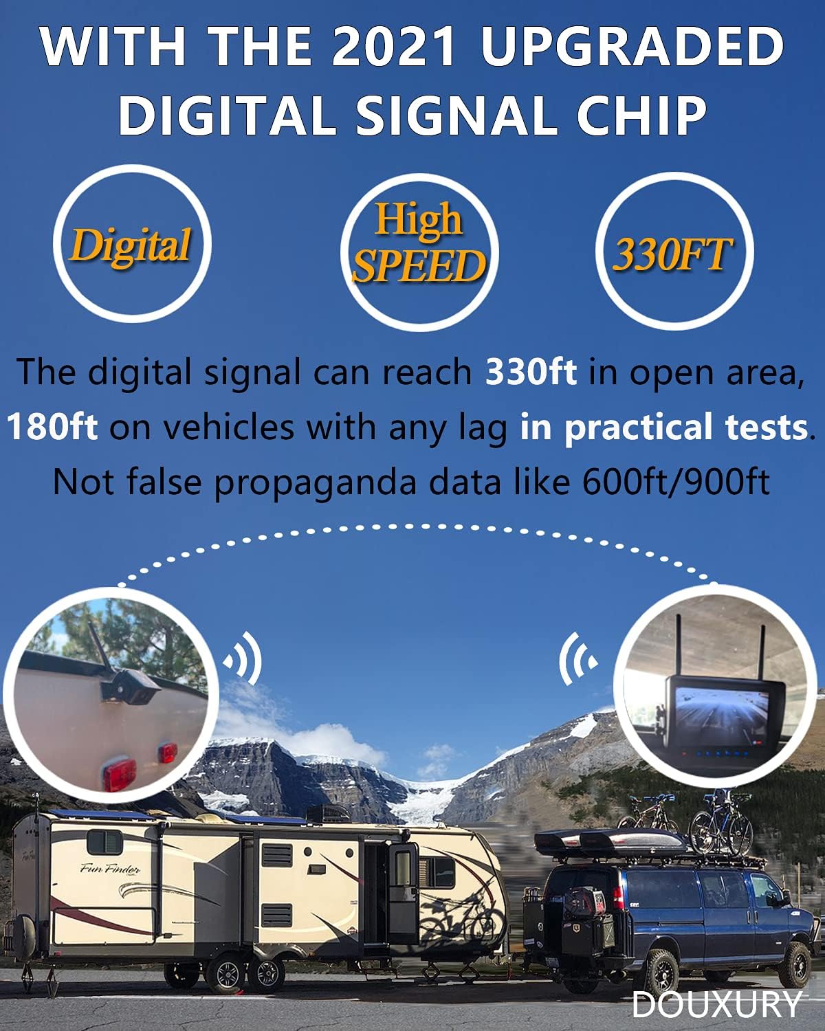 Wireless Backup Camera, DOUXURY IP69 Waterproof 170° Wide View Angle HD 1080P Backup Camera + HD LCD 7