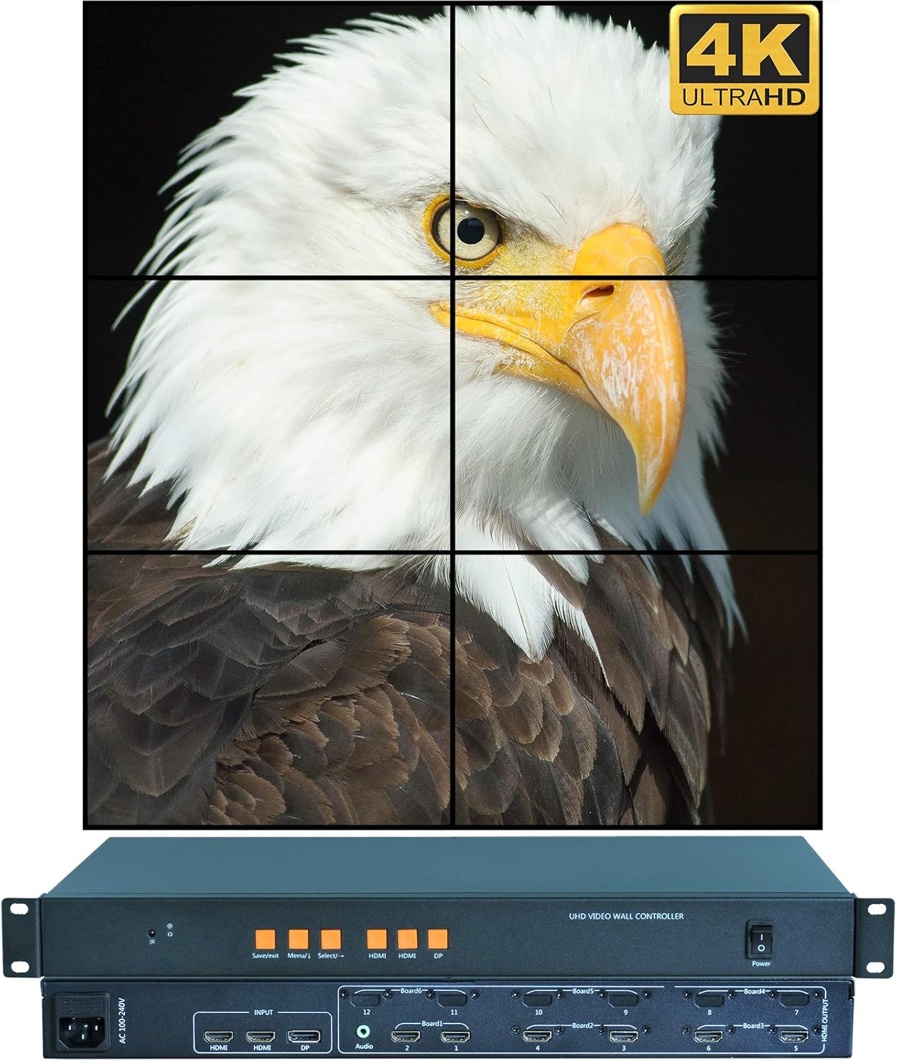 DEFACE Video Wall Controller 4K 3840x2160@60Hz HDMI 2.0, HDMI 1.4 DP1.2 Inputs with 6 HDMI Outputs for TV Splicing, Support 3x2, 3x1, 1x5,1x6 Display and 180 Degree Rotate