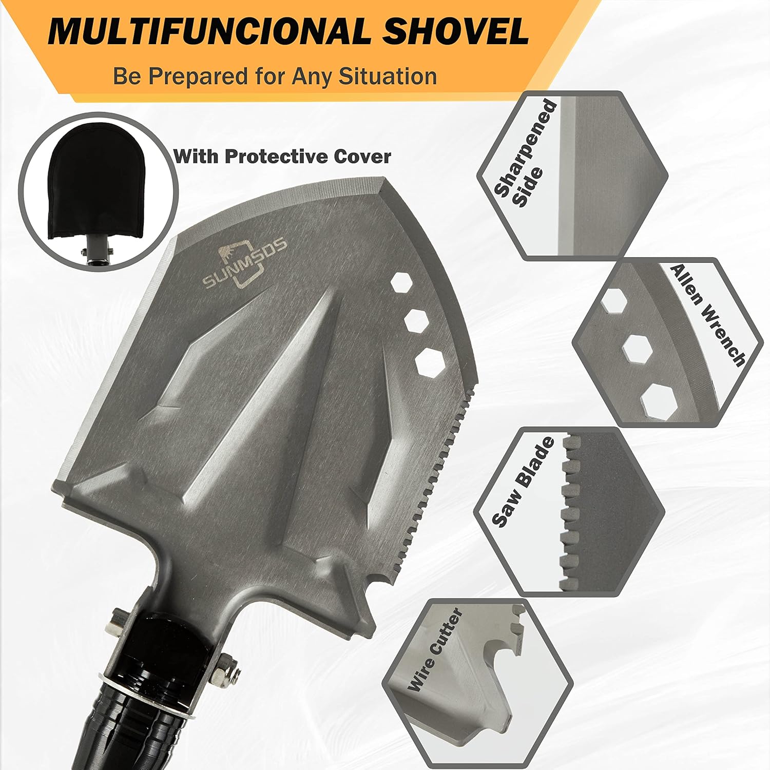 SUNMSDS 28 in 1 Survival Shovel with Multifunctional Axe, High Carbon Camping Tools Combo, Tactical Accessories for Hiking, Hunting, Backpacking, Trenching