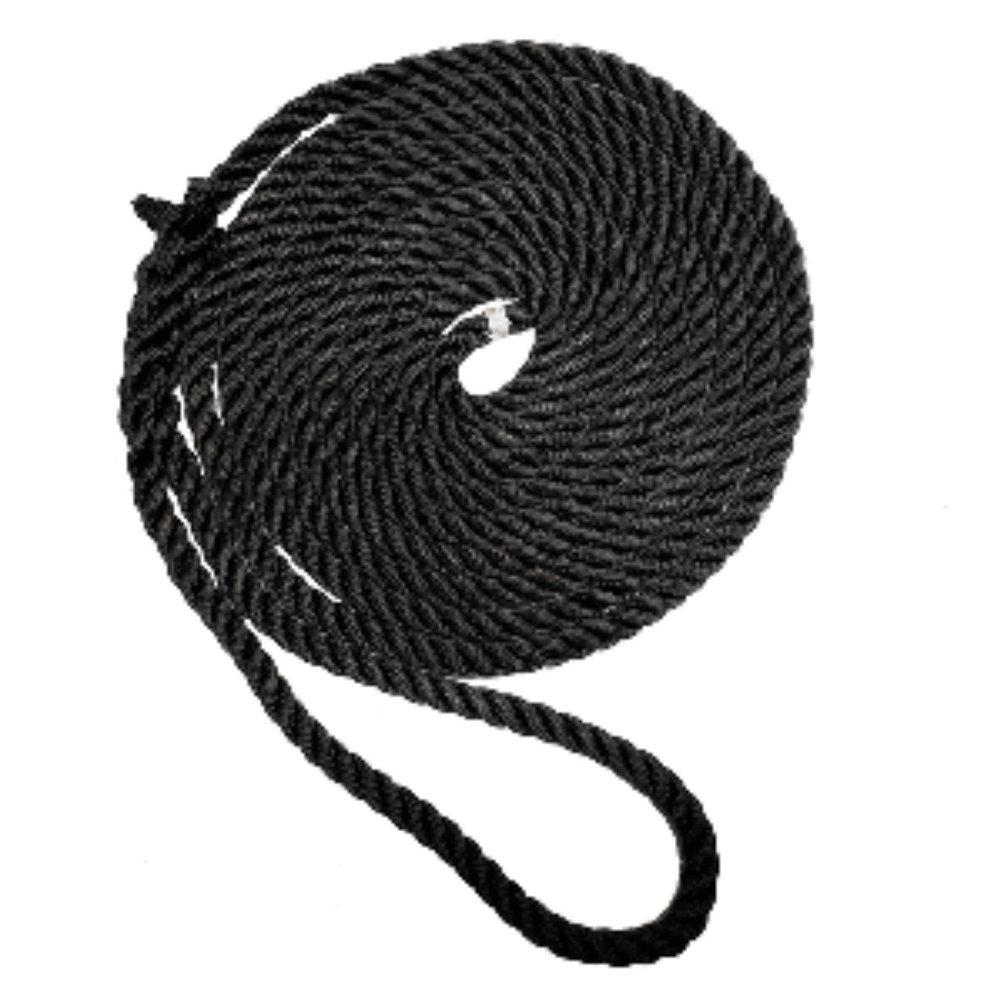 New England Ropes 3/4x22 x 50& Premium Black Nylon 3-Strand Dock Line