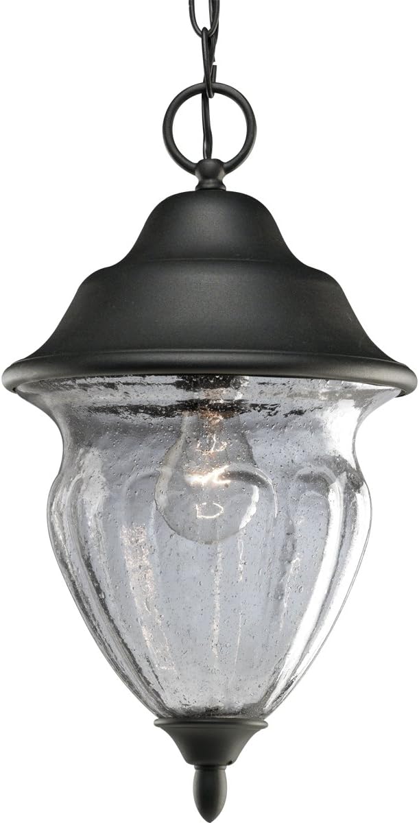 Progress Lighting P5523-31 One-Light Hanging Lantern with Clear Seeded Handblown Glass Urn, Black Pack of 2