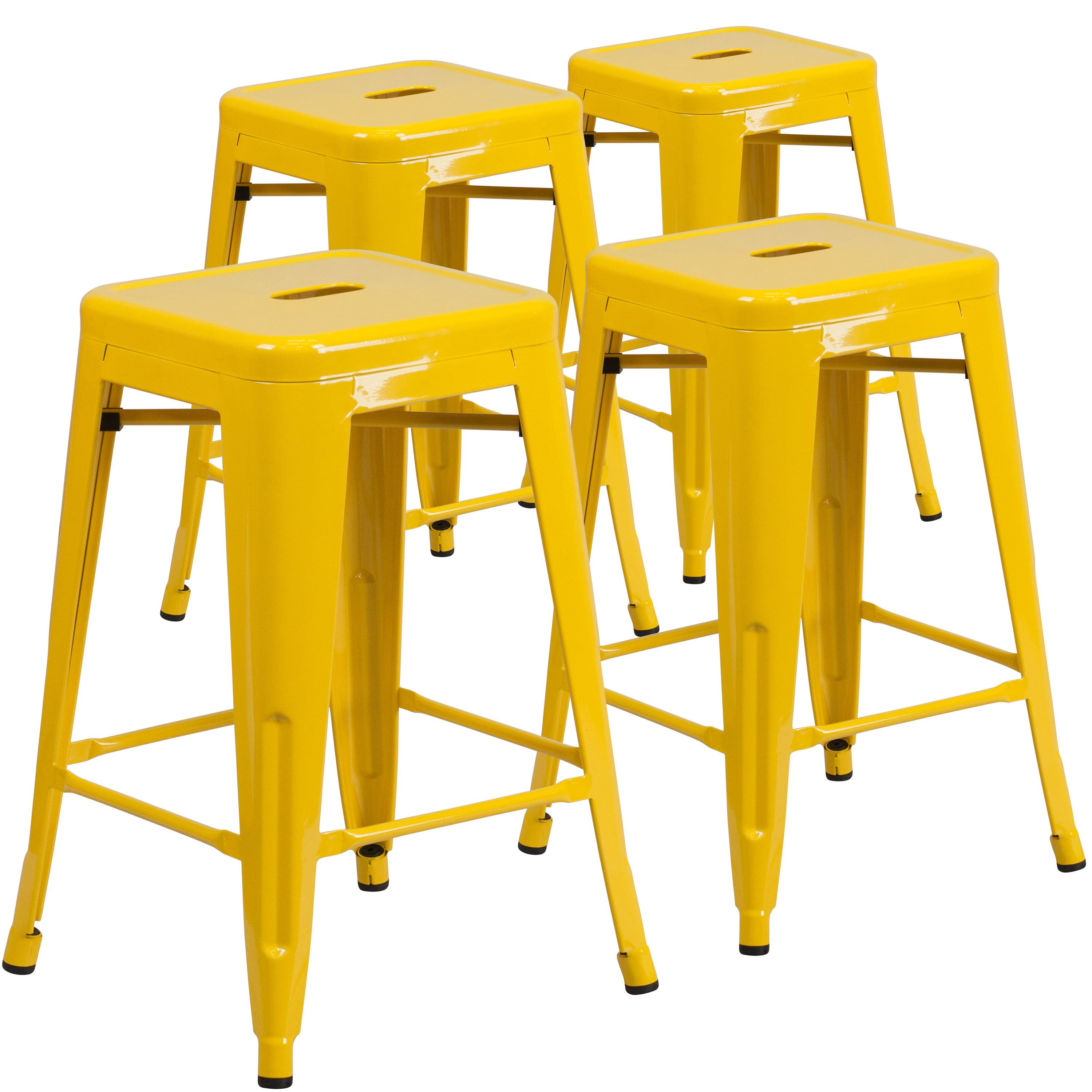 Flash Furniture 4 Pk. 24&& High Backless Yellow Metal Indoor-Outdoor Counter Height Stool with Square Seat