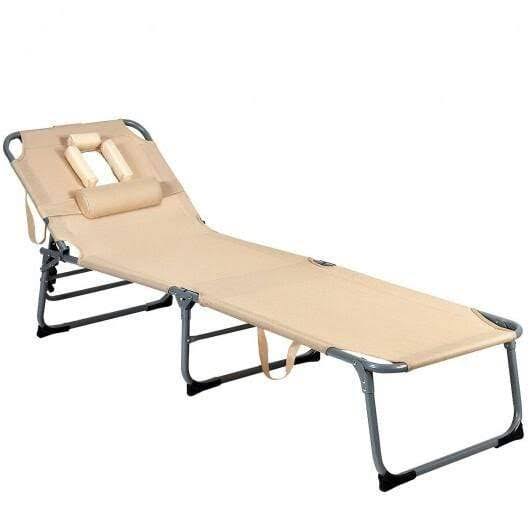Folding Chaise Lounge Chair Bed Adjustable Outdoor Patio Beach-Beige
