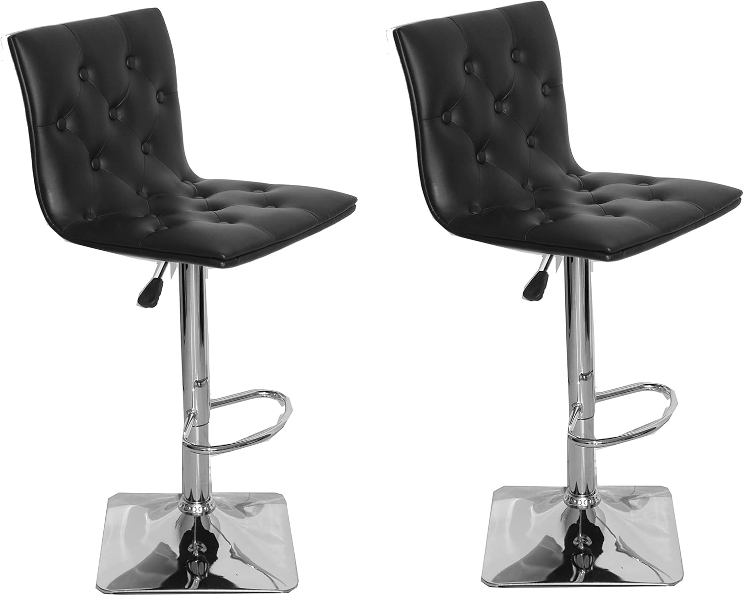 Container Direct Ellie Tufted Faux Leather Adjustable Height Swivel Bar Stool (Set of 2), Black
