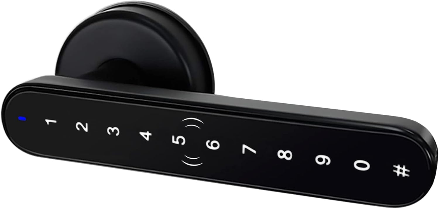 KISSTY Smart Lock, Door Lock with Handle, with Bluetooth Tuya App Code Smart Door Lock Suitable for Office Home (Matt Black)