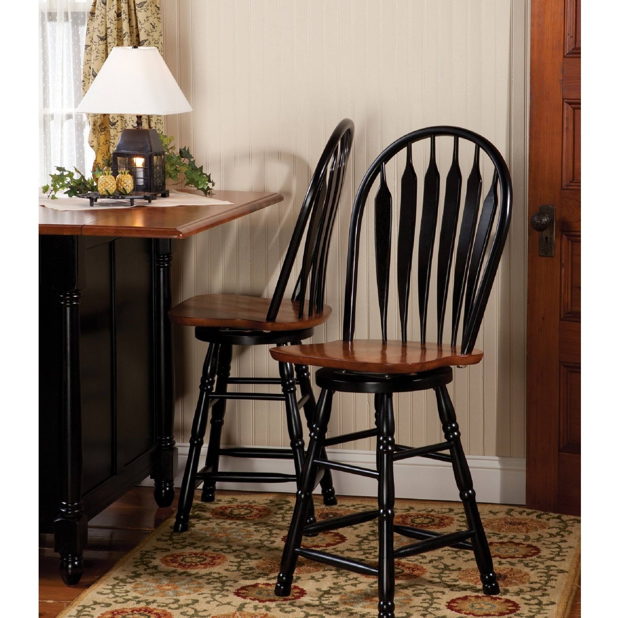 50&rdquo; Distressed Antique Black and Cherry Brown Windsor Style Barstool