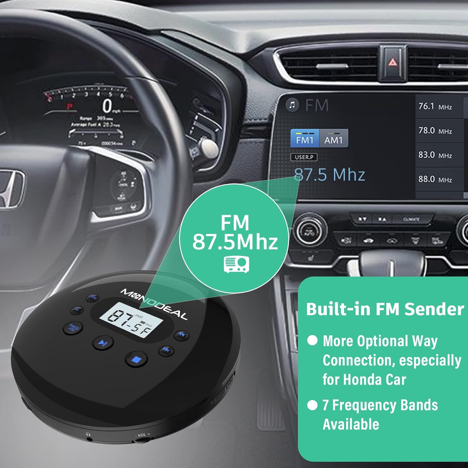 CD Player Portable, MONODEAL Portable CD Player with FM Transmitter, Rechargeable CD Player for Car for Home Travel with Anti-Skip Protection Compact CD Player Walkman with Headphones Pack of 2