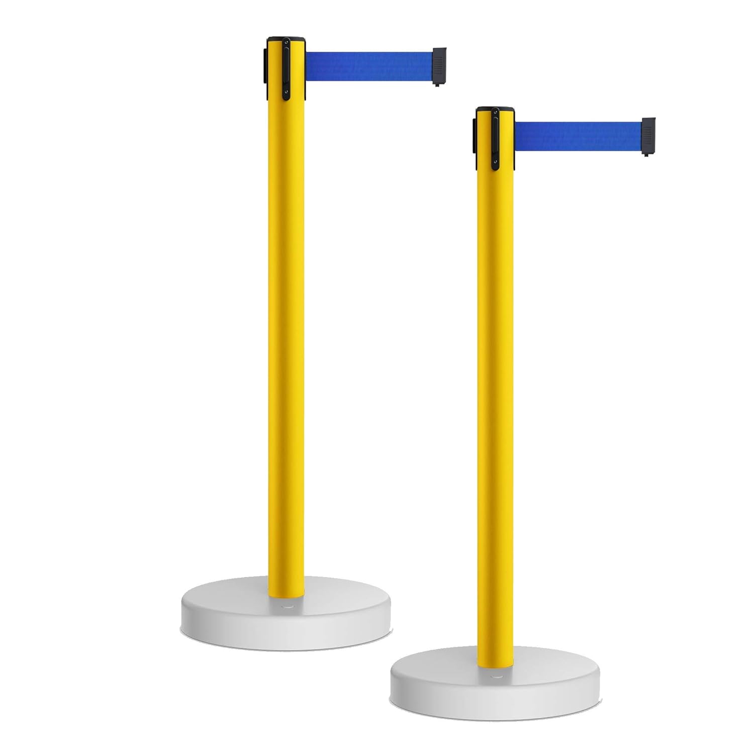 CCW Series WFBB-100 - Set of 2 Retractable Belt Barrier Stanchion, Water Fillable Base (11 Foot Belt, Black Belt with Yellow PVC Plastic Post)