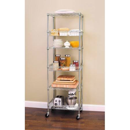 HSS 18x22Dx24x22Wx75x22H, 6 Tier Wire Shelving Tower Rack with Casters, Chrome.