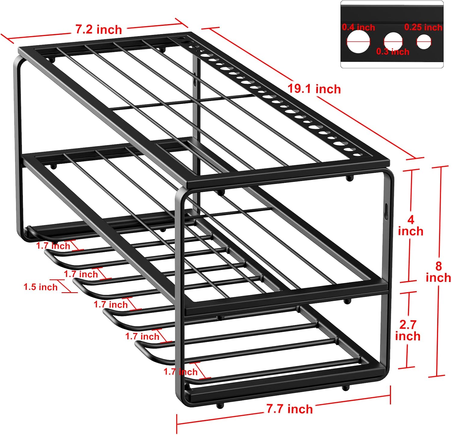PooLuck Upgraded Heavy Duty 5 Holes Floating Tool Shelf, Wall Mounted Storage Rack for Handheld & Power Tools, Metal Power Tool Organizer Holds, Drill Holder Garage Tool Storage Rack Organizer Holder Pack of 2