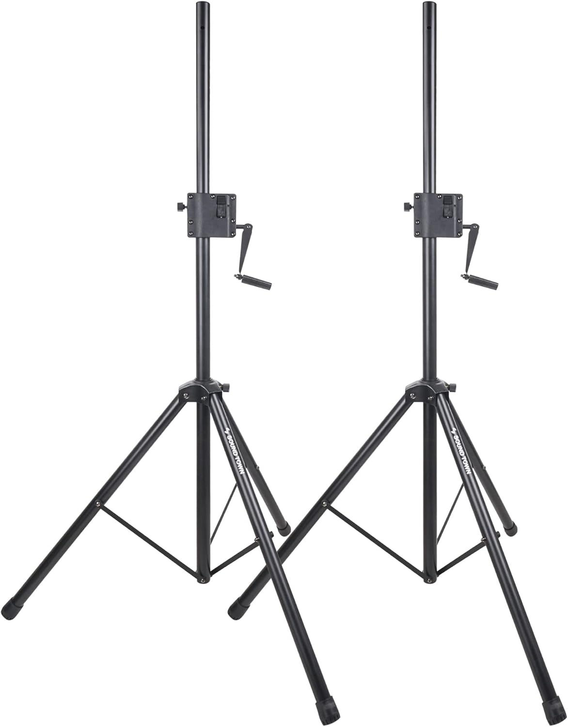 Sound Town 2-Pack Crank-Up Tripod Speaker Stands, with Carry Bags, Pole-Mount Adapter Brackets, Black (STSDA-78CU-PAIR)