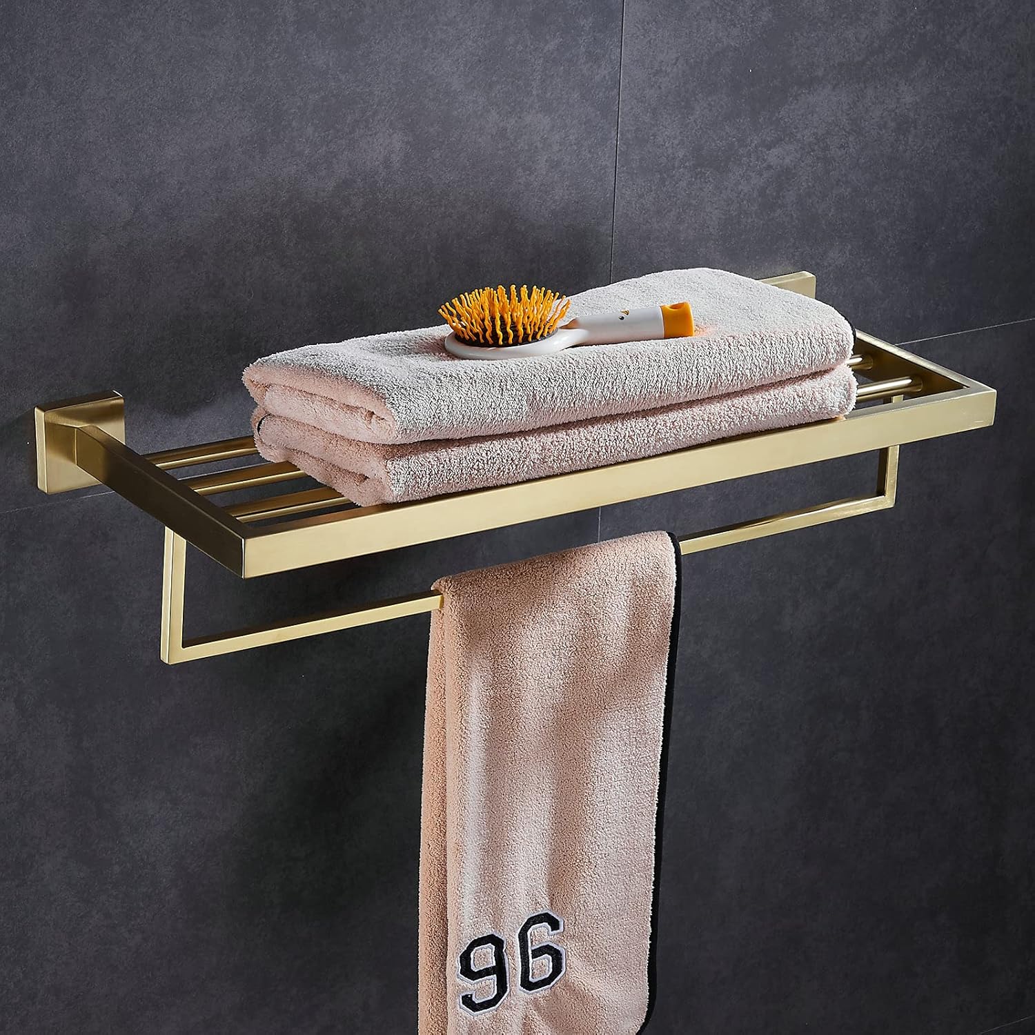 Bathroom Towel Rack with Single Towel Bar 22 Inch Bathroom Hotel Shower Shelf SUS304 Stainless Steel Modern Wall Mounted Holder Brush Gold Gudetap GTA21103BG