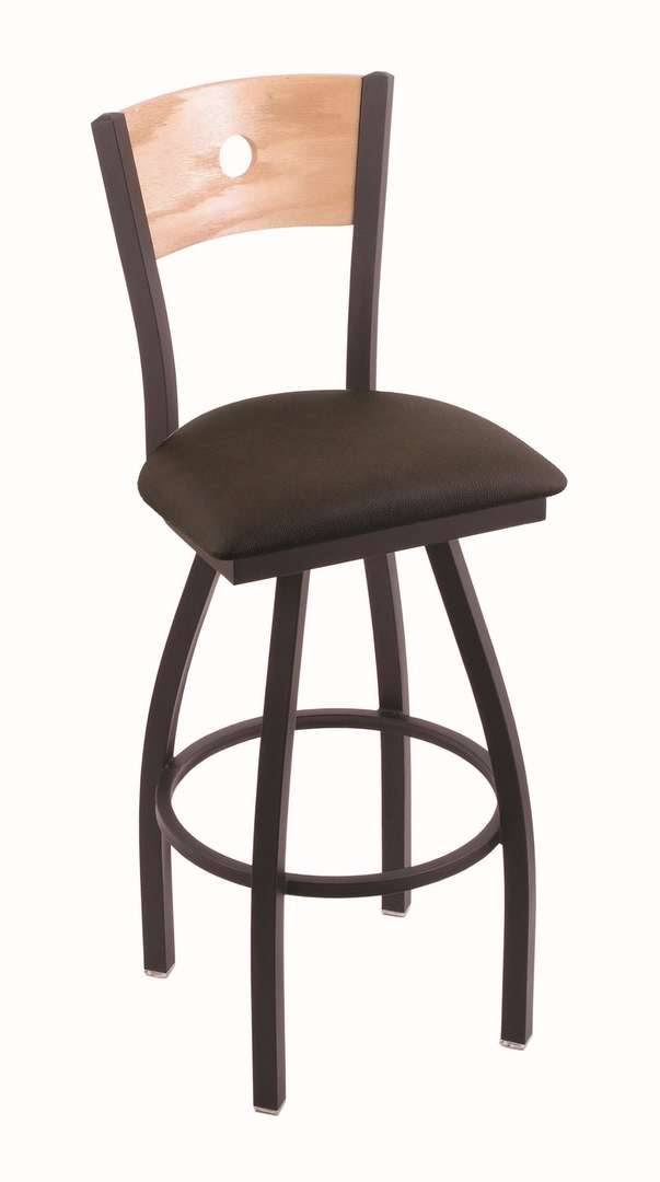 Holland Bar Stool 830 Voltaire 25x22 Counter Stool with Black Wrinkle Finish, Rein Coffee SEAT, Natural Oak BACK, and 360 Swivel