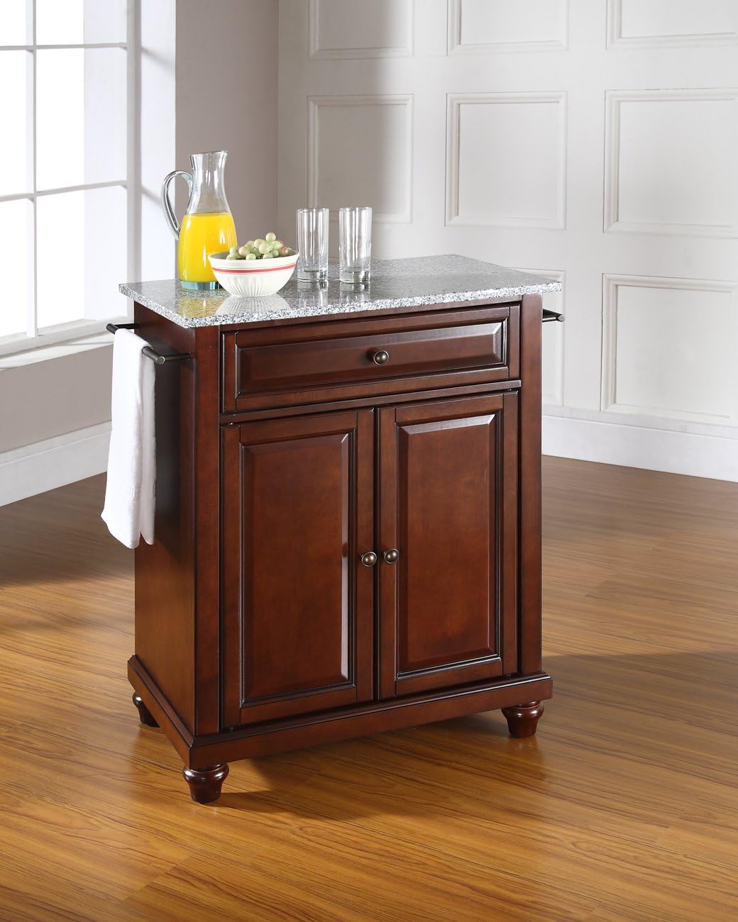Crosley Furniture Cambridge Compact Kitchen Island with Solid Gray Granite Top, Mahogany