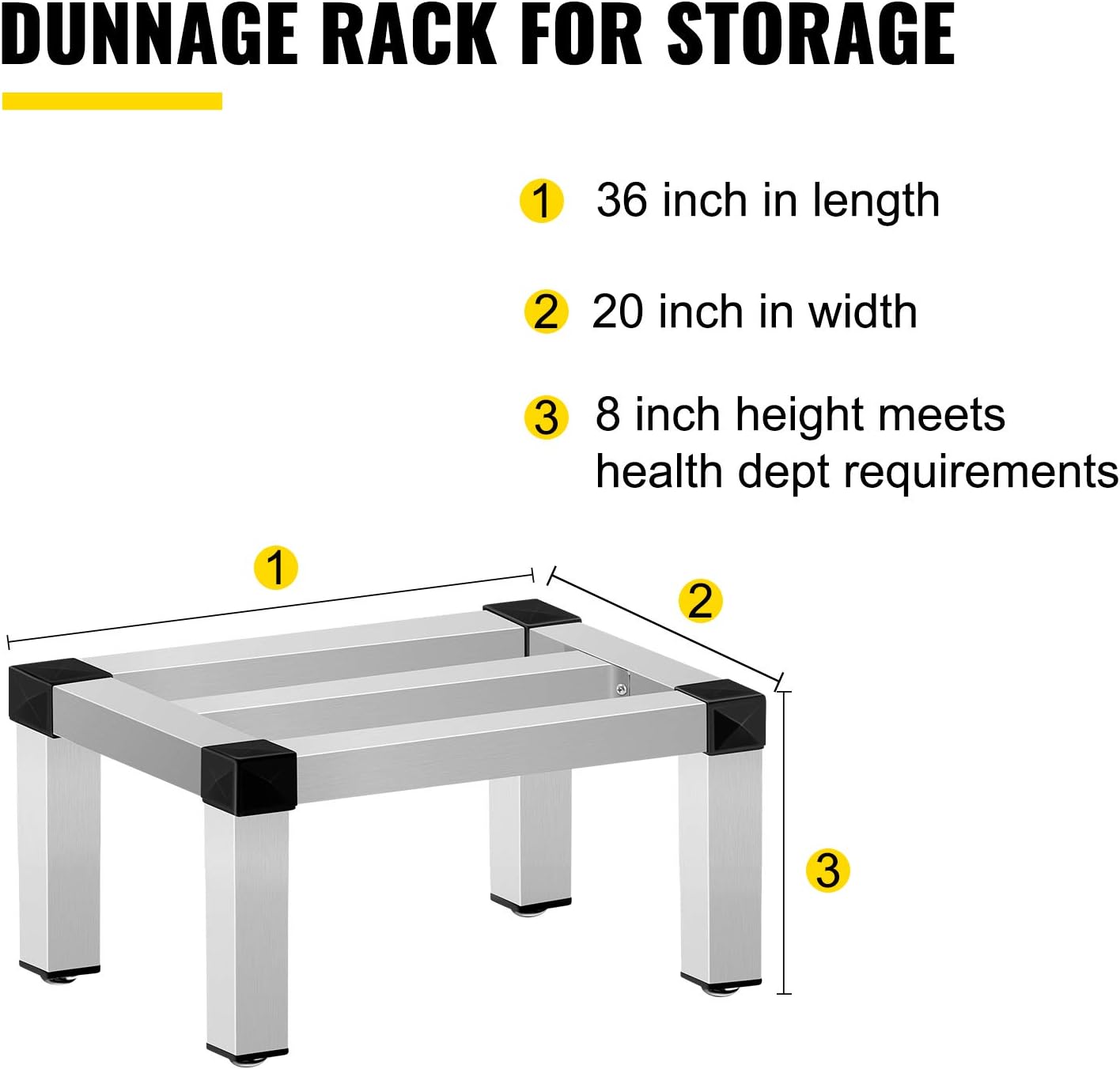 VEVOR Aluminum Dunnage Rack, 36'' x 20'' Commercial Floor Food Shelf, 8'' Off The Floor, 1400lbs Capacity Aluminum Storage Rack, Commercial Food Service Storage in Restaurant, Kitchens, Shops Pack of 2