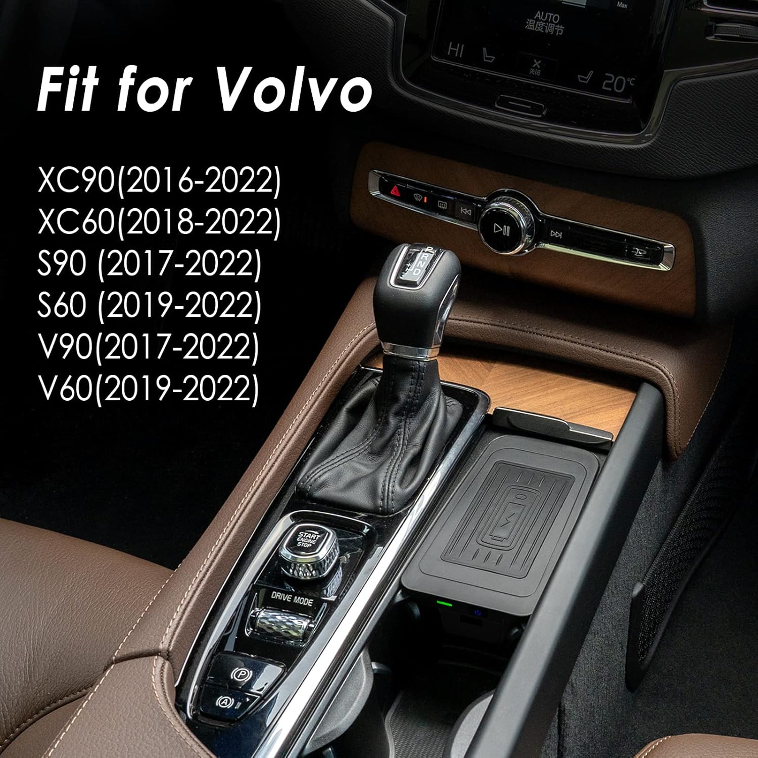 CreekT 2022 Upgrade Wireless Charger for Volvo XC90 XC60 S90 S60 V90 V60 2017-2022, Wireless Charging Pad Mat Center Console Interior Fit for Volvo Accessories 2022 2021 2020 2019 2018 2017 Pack of 2