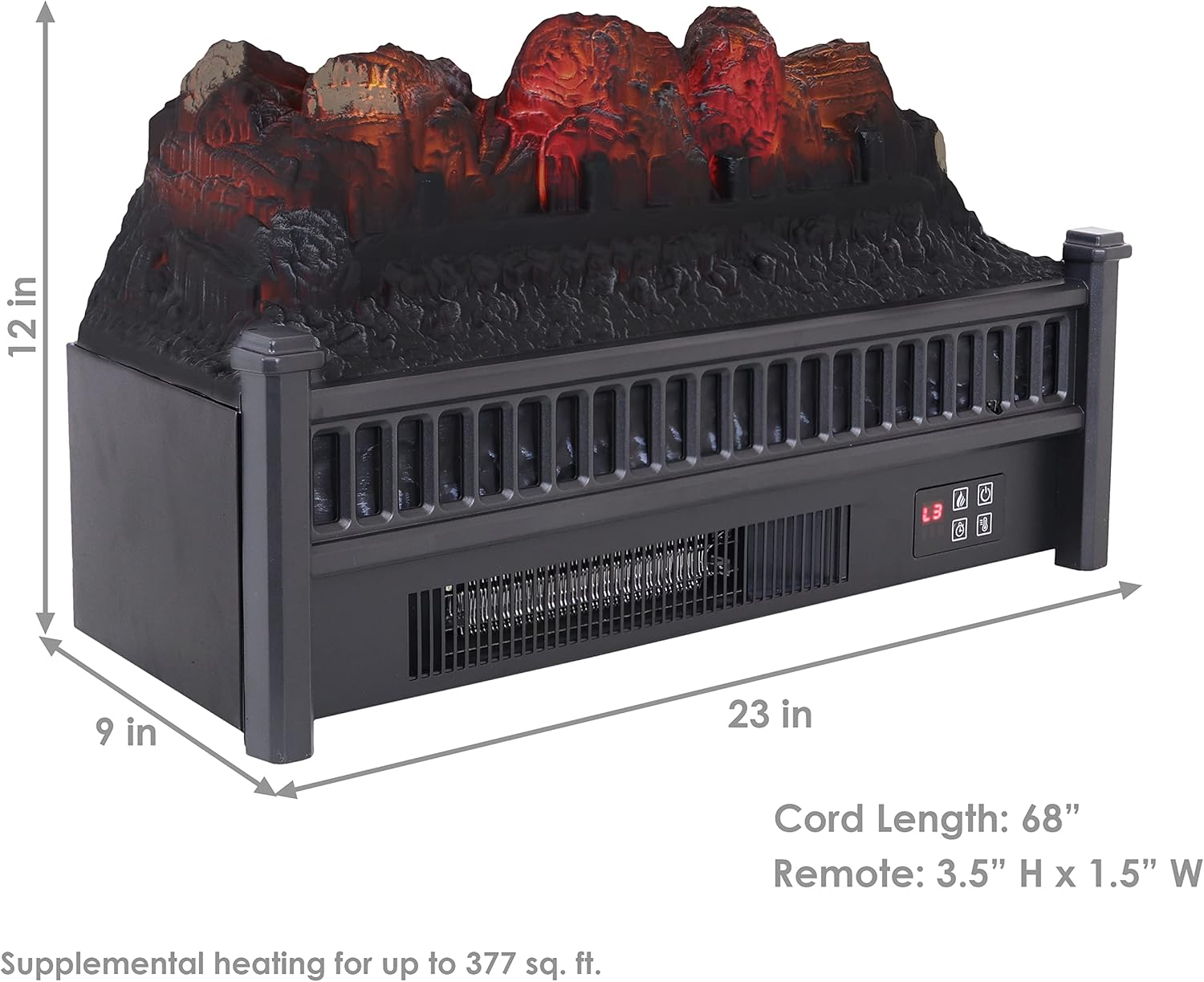 Sunnydaze Heated Log Electric Fireplace Insert - Polypropylene Construction - Small Decorative Indoor Flameless Faux Wood Insert Heater - Perfect for Existing Fireplaces