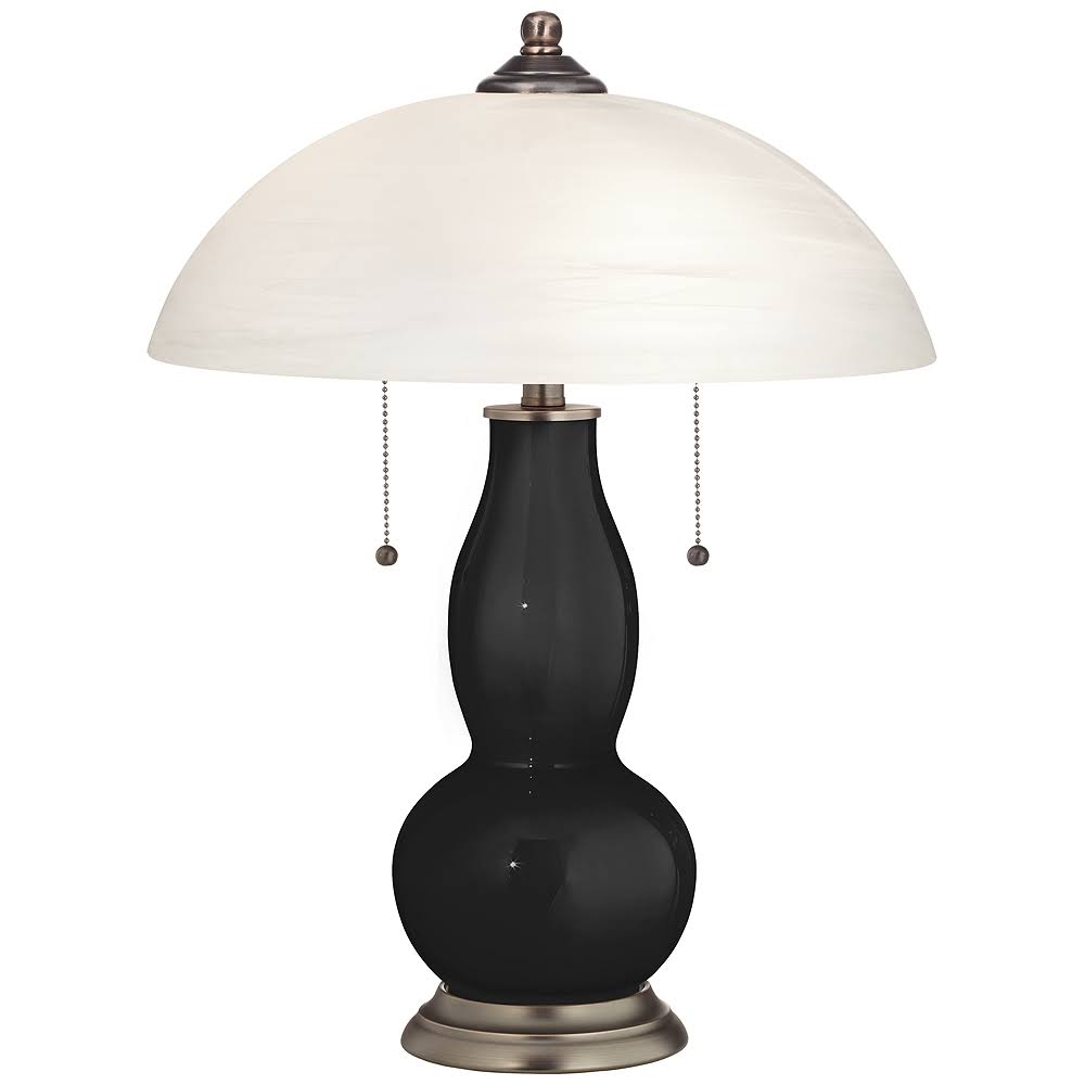 Tricorn Black Gourd-Shaped Table Lamp with Alabaster Shade
