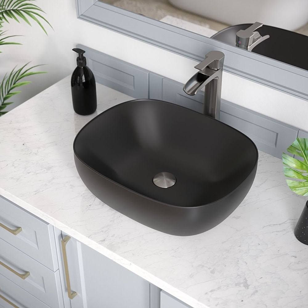 V410 Matte Black Porcelain Vessel Sink Ensemble with BN Vessel Faucet - 731