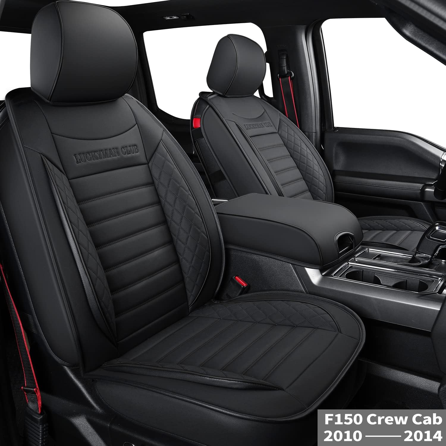 LUCKYMAN CLUB F150 Front Seat Covers Custom Fit for 2015-2020 F150, 2017-2020 F250 F350 Crew Cab/Extended Cab/Regular Cab (Black 2 pcs)