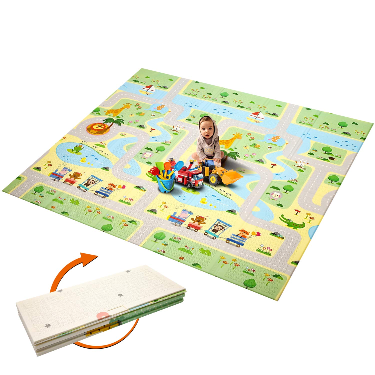 Aceshin Baby Play Mat Foam Playmat Extra Large Folding Mat Baby Crawling Mat Double Sides Kids Playmat Waterproof Non Toxic for Babies, Infants, Toddlers (Green, 78.7