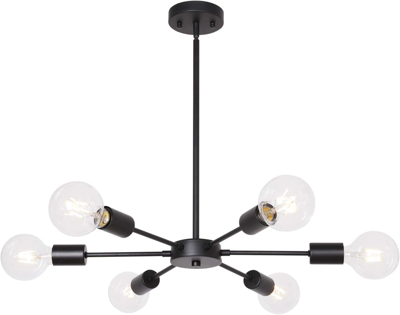 MELUCEE Black Sputnik Chandelier 6 Lights Mid Century Chandelier Ceiling Light Industrial Pendant Lighting for Kitchen Dining Room Bedroom