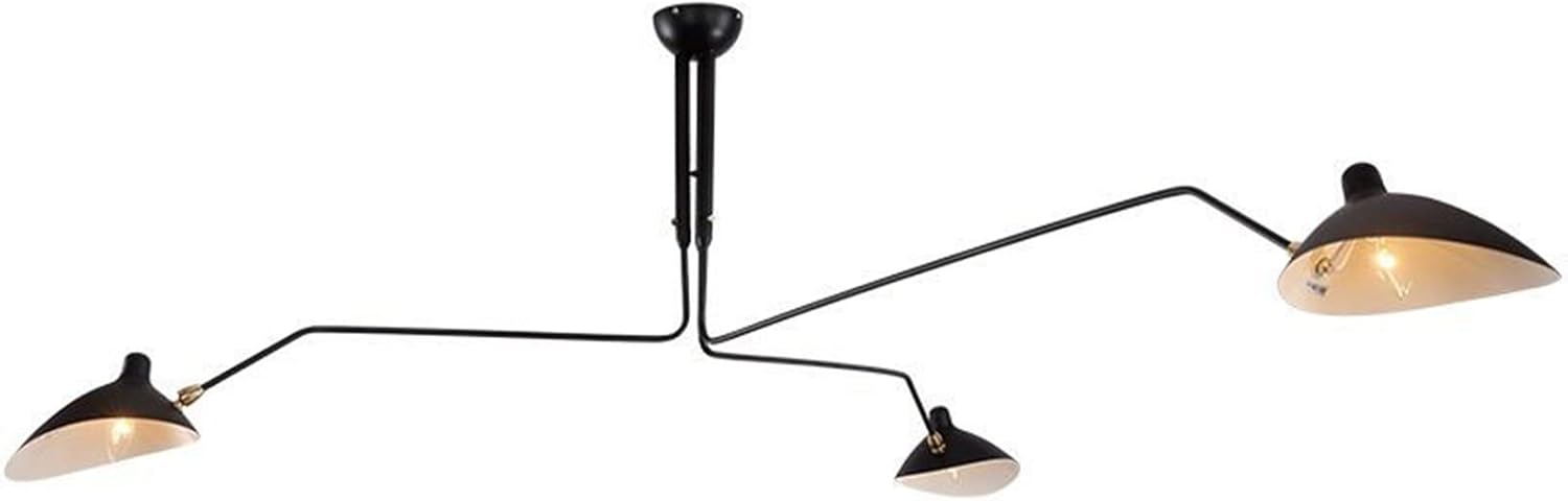FYMY Mid Century Modern Chandelier 3 Arm Ceiling Lamp with Adjustable Pendant Light Shade, Antique Brass Chandelier Dining Room Farmhouse Chandelier (Black)