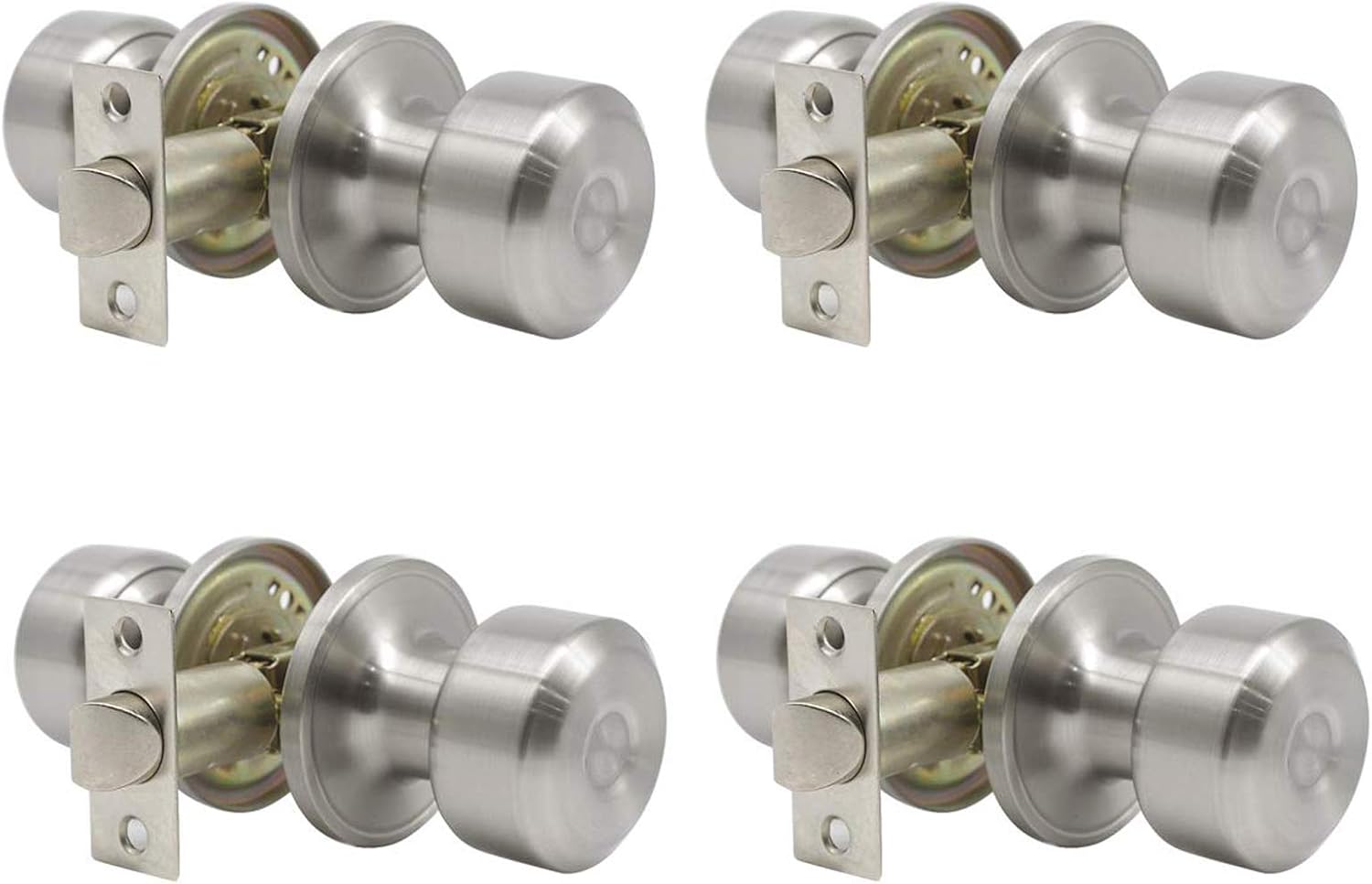 4 Pack Satin Nickel Finish Durable Privacy Door Knobs(Keyless-Locked by Turn-Button Inside), Bedroom Bathroom Door Lock Interior, Flat Ball Style Door Knob Pack of 2